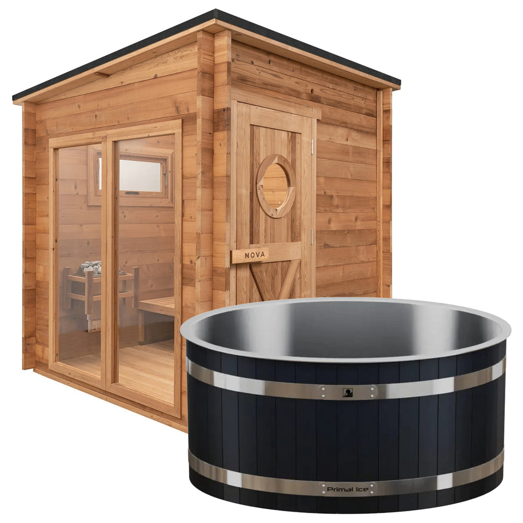 Cedar Max: 8 Person Cedar Sauna + Primal Cedar Ice Bath