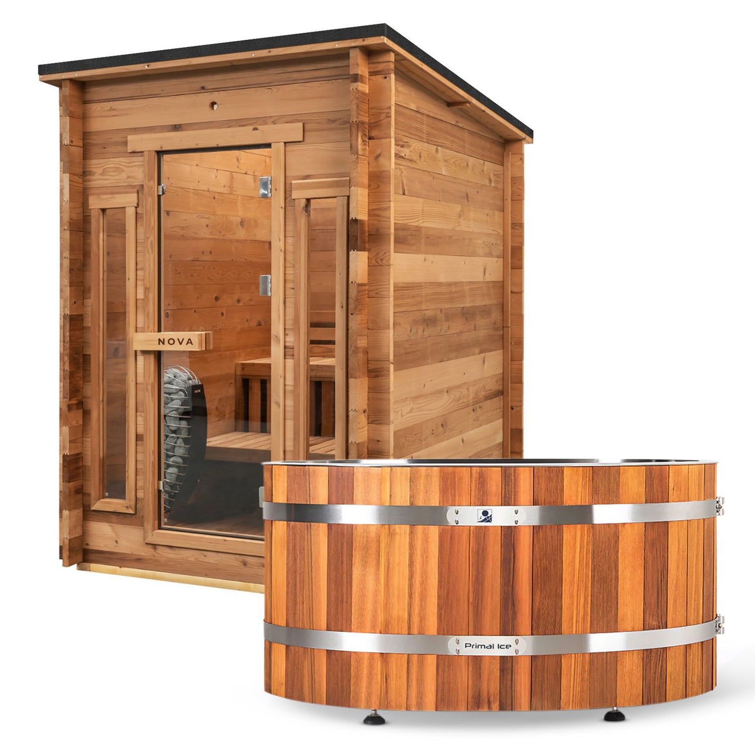 JDM: 4 Person Cedar Sauna + Primal Cedar Ice Bath