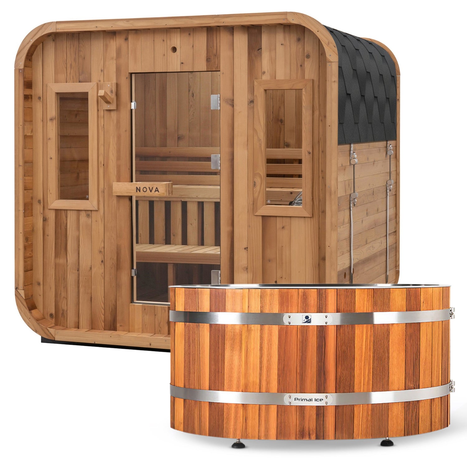 Cedar 6ix: 6 Person Cedar Sauna + Primal Cedar Ice Bath