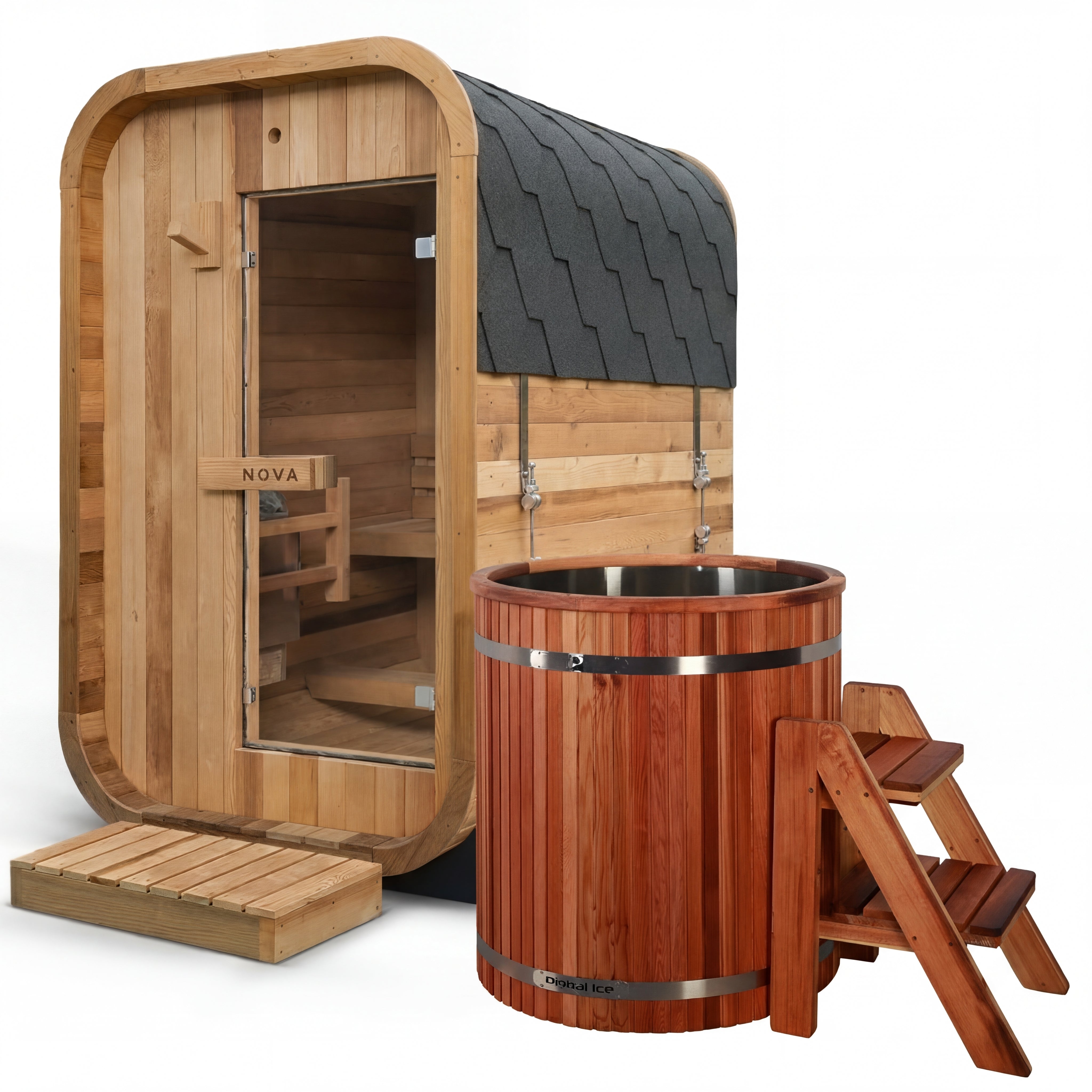 Cedar Duo: Cedar 2 Person Sauna + Premium Cedar Barrel